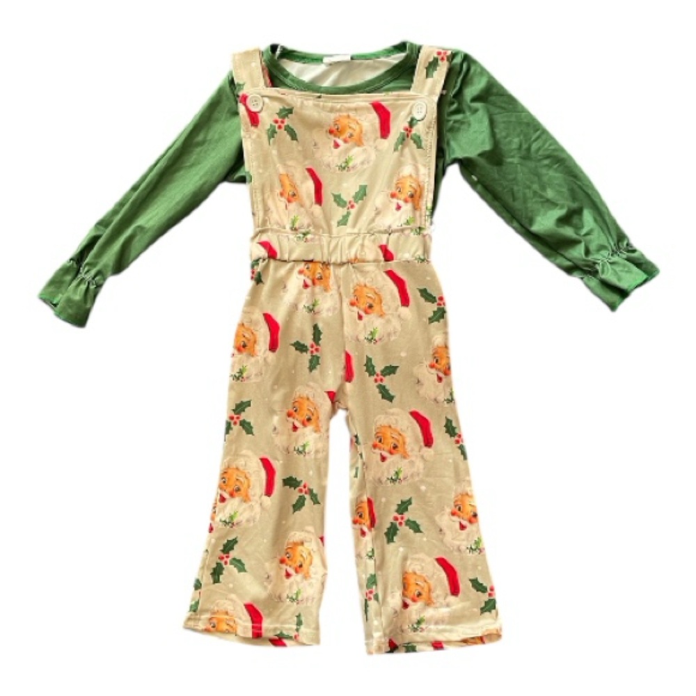 #187, Festive Green and Cream Holiday Jumpsuit
